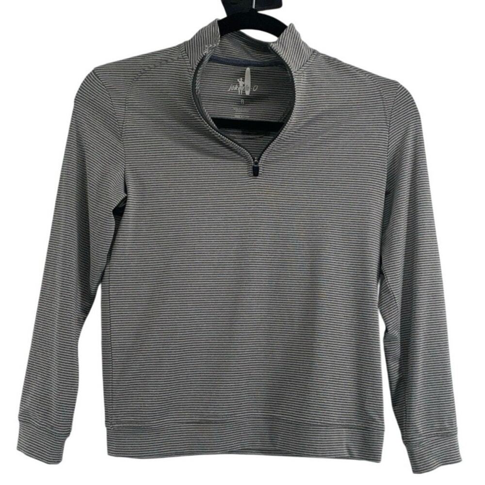 JOHNNIE-O BOYS 8 STRIPED PERFORMANCE 1/4 ZIP PULLOVER Gray/White